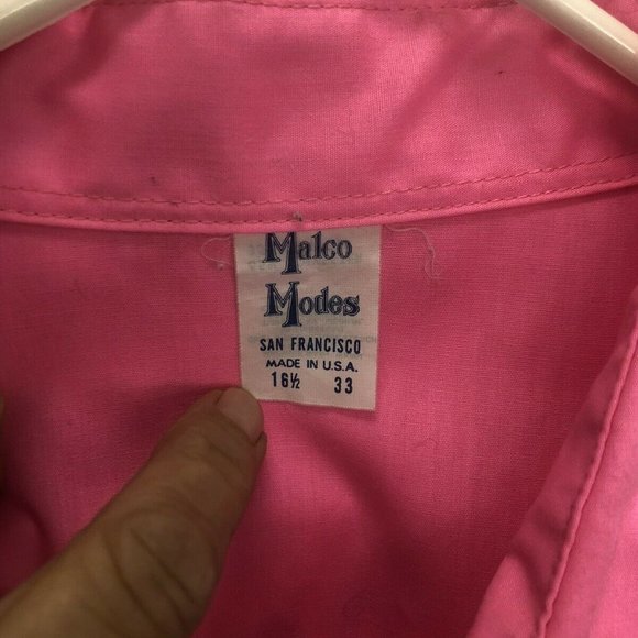 Malco Modes Vintage Pink Long Sleeve Western Shirt Size 16.5/33 - Picture 5 of 5